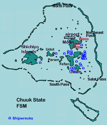 Map, Truk Lagoon, Chuuk, Micronesia
