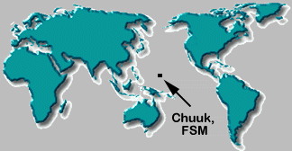 World Map, showing location of Truk Lagoon, Chuuk State, Micronesia